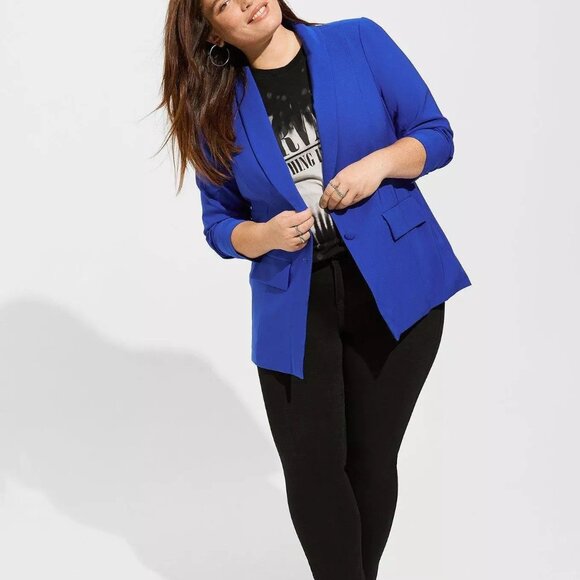 STUDIO BY TORRID Soho Studio Refined Crepe Blazer Electric Blue 4 NEW - Picture 1 of 4